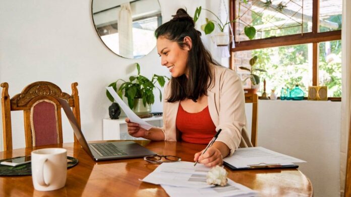 business woman with laptop planning