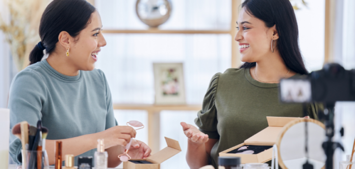 business women doing live video demo